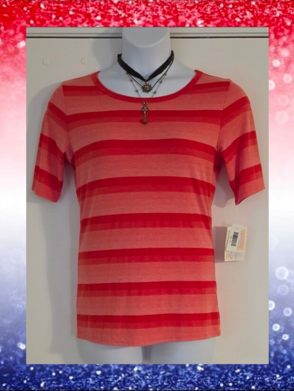 NWT 4th of July LuLaRoe M Gigi Heathered Ombre Red Coral Pink Striped Top